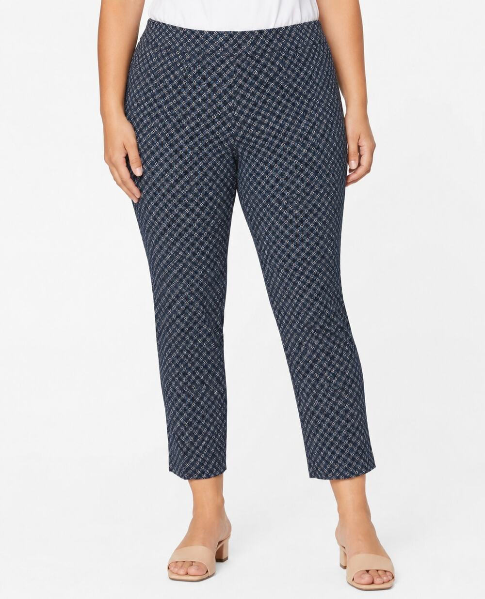 Dalia Navy White Geometric Pull On Cropped Pants Women’s Size 12 Stretch